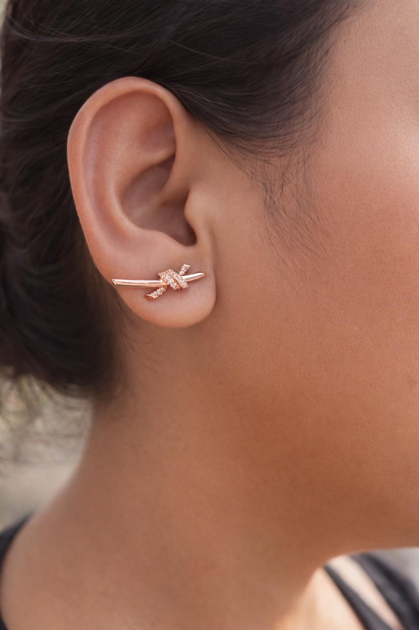 Anti-Tarnish, Ashaarya, Ashaarya Jewels, Ashaarya Jewellery, Close-up of an ear wearing a delicate earring with a blurred background