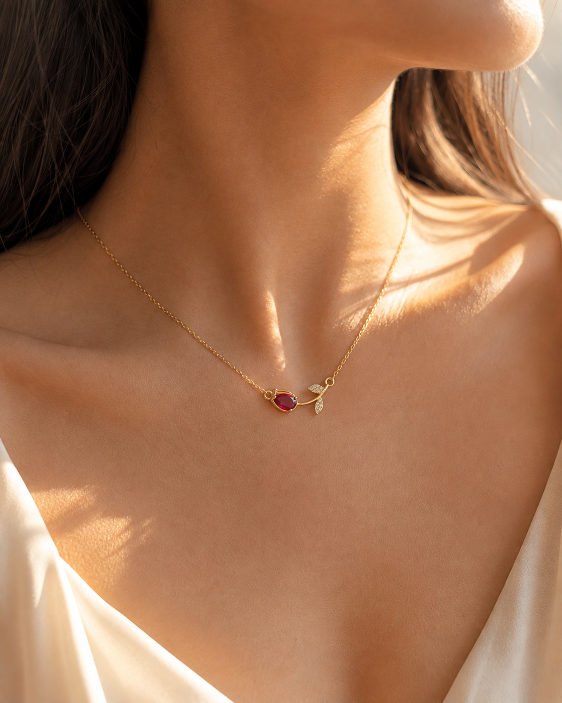 Aurelia Ruby Leaf Necklace