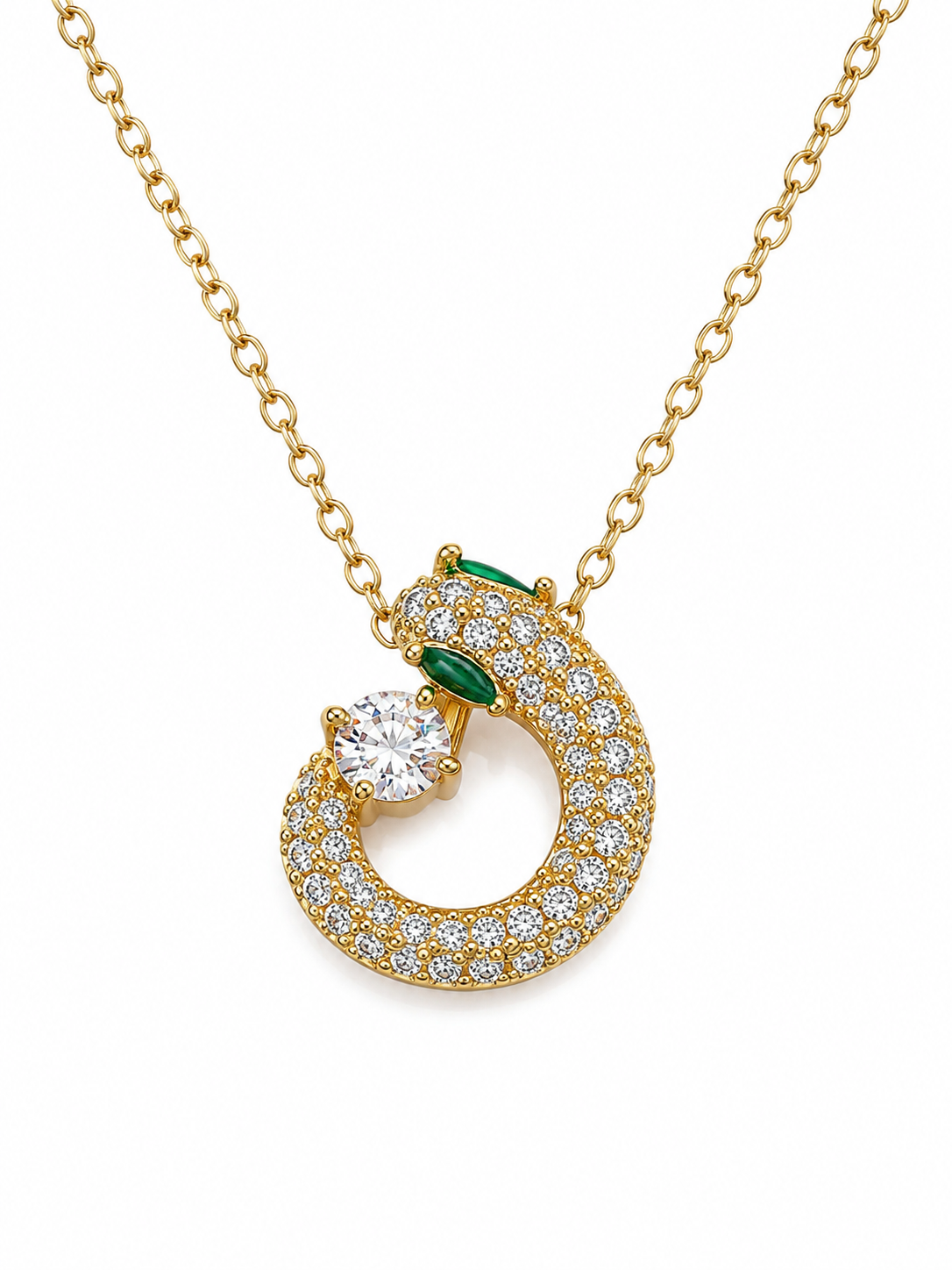 Emerald Serpent Necklace in 18KT gold tone with American diamond detailing by Ashaarya