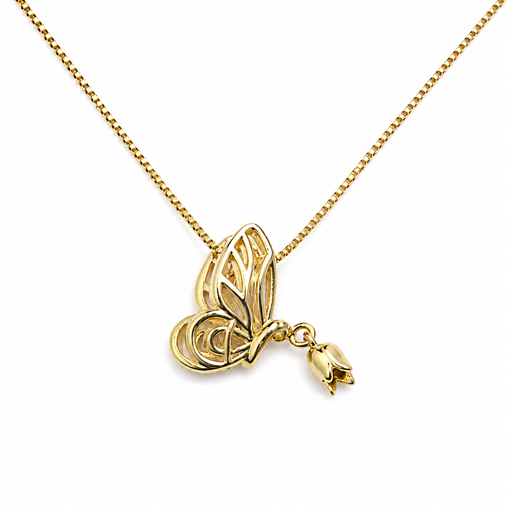 Anti-tarnish gold butterfly pendant necklace for women by Ashaarya featuring a delicate gold-tone chain.