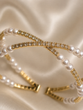 Pearl Luxe Cuff Bracelet by Ashaarya featuring real water pearls, an 18KT gold-tone finish and sparkling American diamonds.