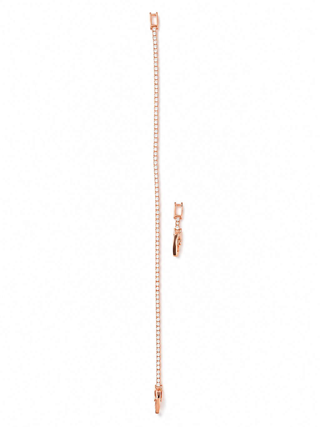 Anti-tarnish stone bracelet for women with closely set clear crystals and a polished rose gold finish for elegant everyday wear