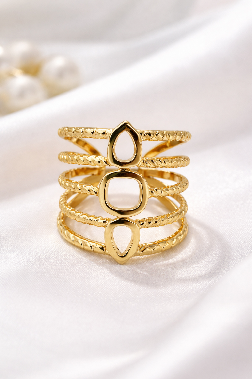 Anti-Tarnish, Ashaarya, Ashaarya Jewels, Ashaarya Jewellery, Set of gold rings with unique designs on a white background