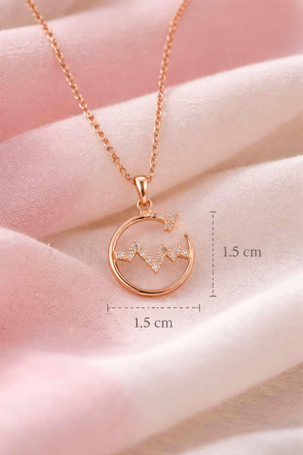 Anti-Tarnish, Ashaarya, Ashaarya Jewels, Ashaarya Jewellery, Rose gold necklace with a circular pendant on a soft pink background
