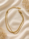 Anti-tarnish comfort jewellery 18kt gold tone dual chain anklet for women, lightweight and skin-friendly design