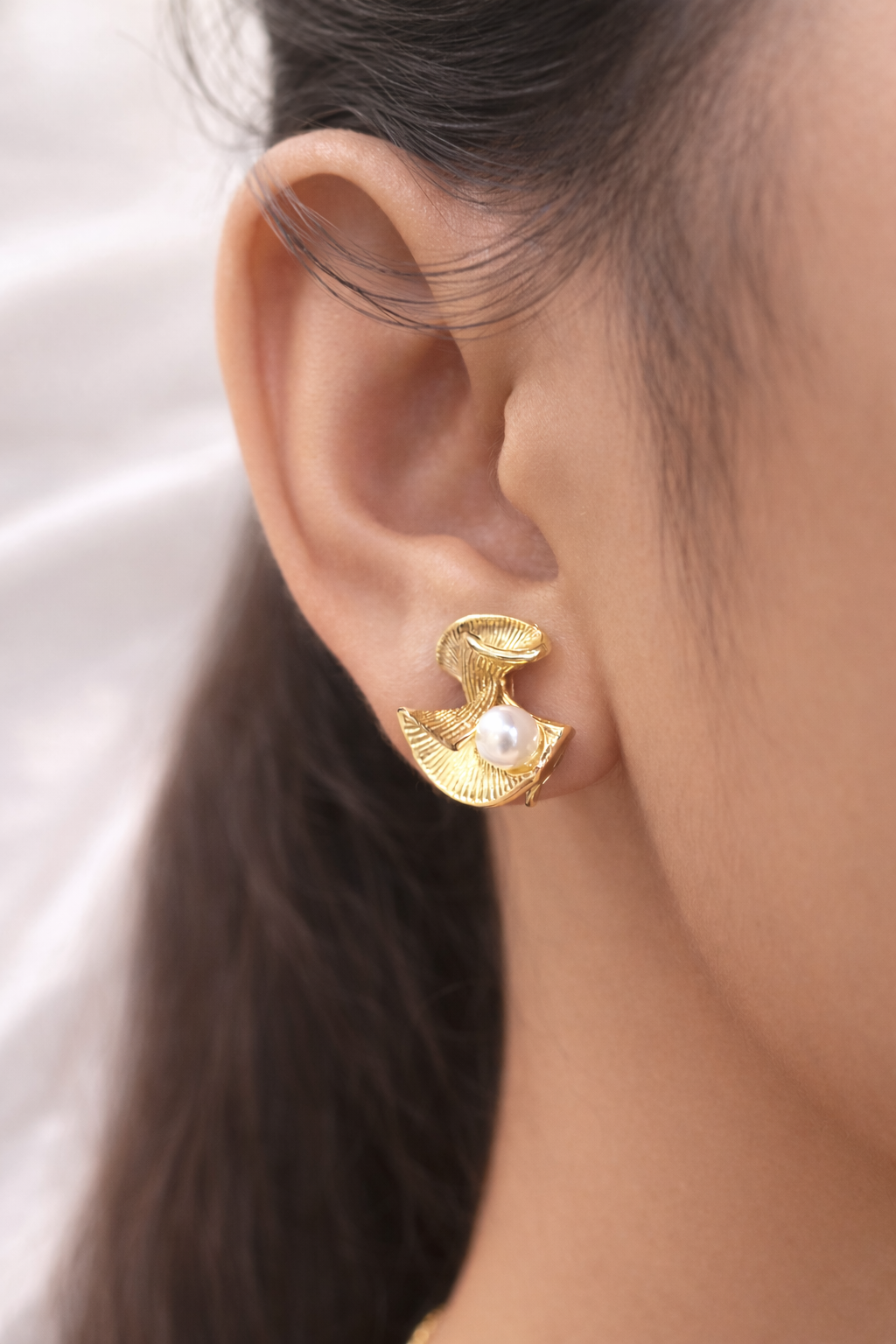 anti-tarnish pearl stud earrings for women gold floral design comfort jewellery by Ashaarya