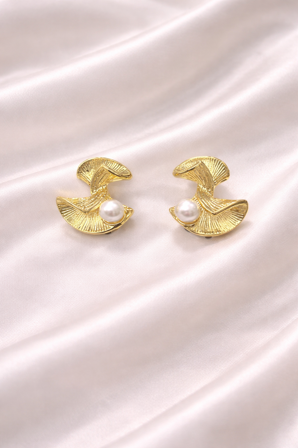 anti-tarnish pearl stud earrings for women gold floral design comfort jewellery by Ashaarya