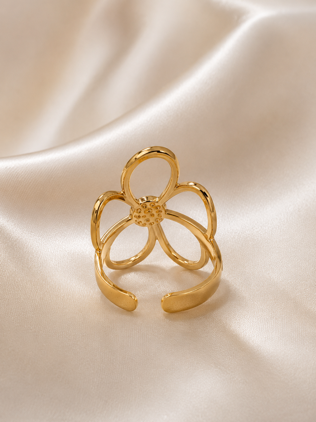 Bloom Adjustable Statement Ring by Ashaarya worn on hand showcasing elegant floral statement ring with comfortable adjustable fit