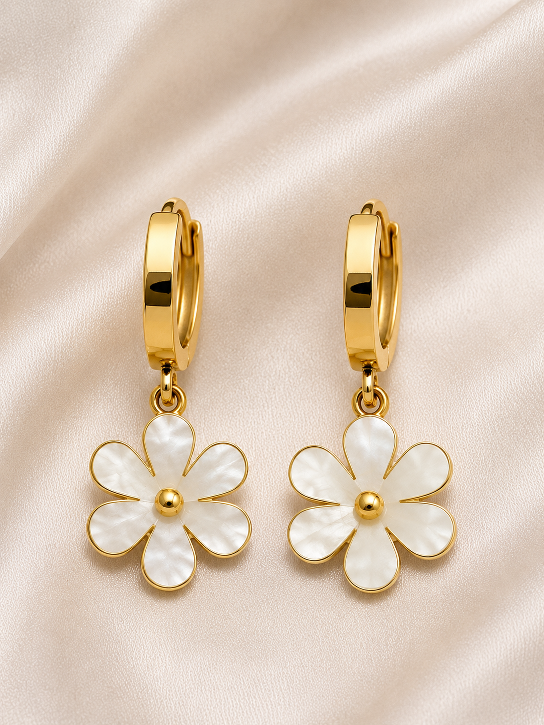 Daisy Bloom Hoop Earrings by Ashaarya worn on ear lightweight dangling earrings for women