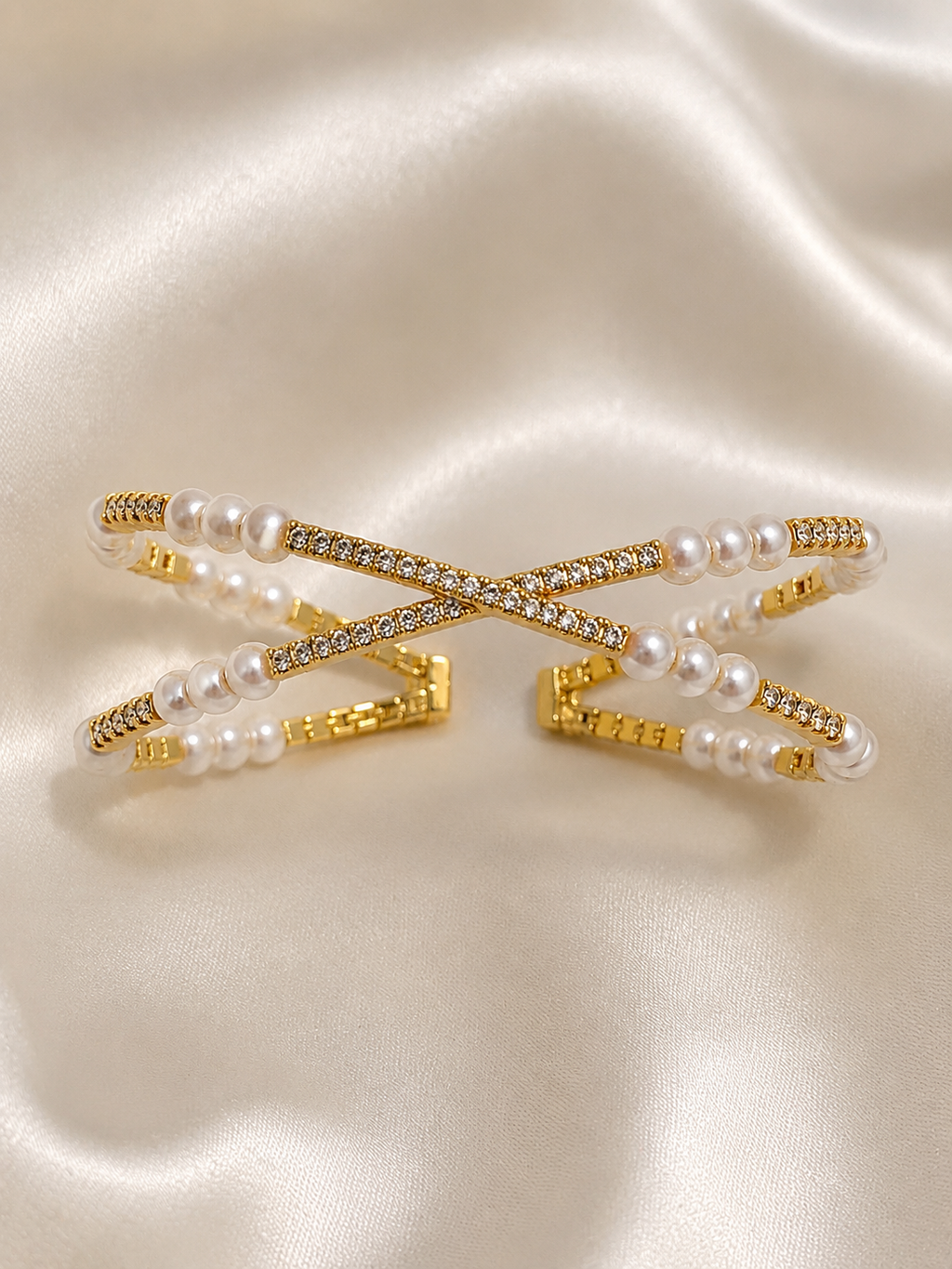 Elegant pearl and American diamond bracelet by Ashaarya styled for everyday wear and special occasions.