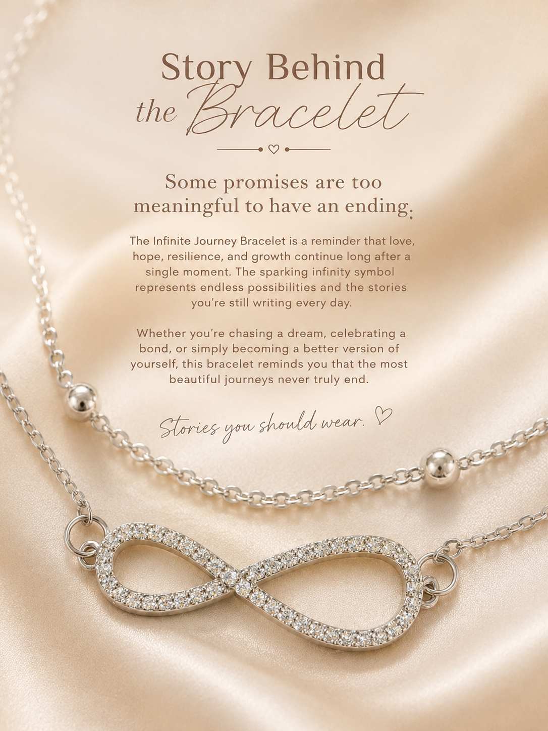 Elegant silver Infinite Journey Bracelet by Ashaarya styled for everyday wear with a sparkling infinity symbol and lightweight dual-chain design.
