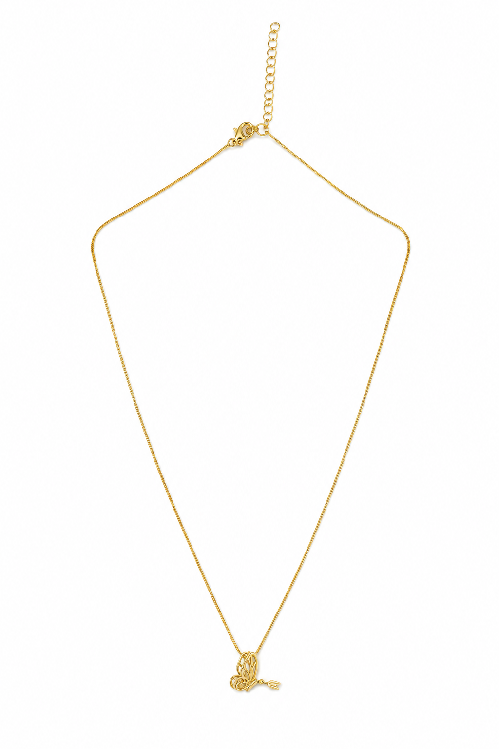 Gold butterfly pendant necklace styled as part of a minimalist layered gold-tone necklace look.