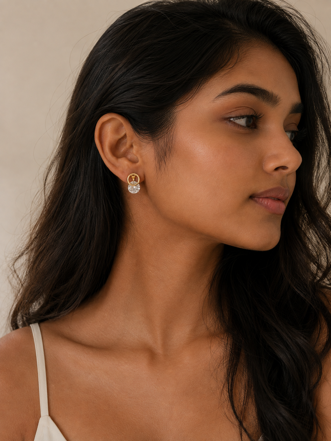 Gold clip-on earrings for women with round crystal detailing, designed for a stylish no-piercing jewellery look