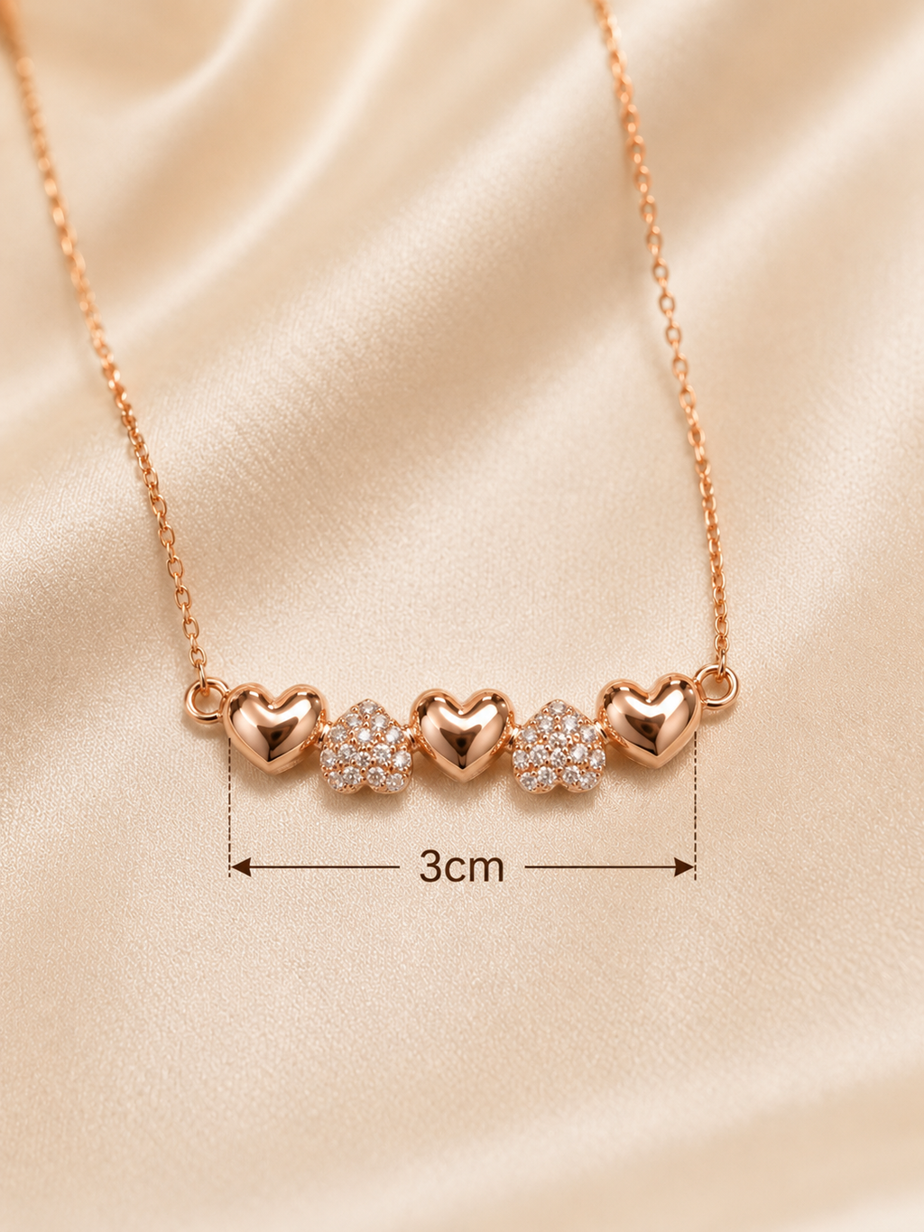 Heartstrings Necklace by Ashaarya close-up showing crystal detailing and rose gold finish