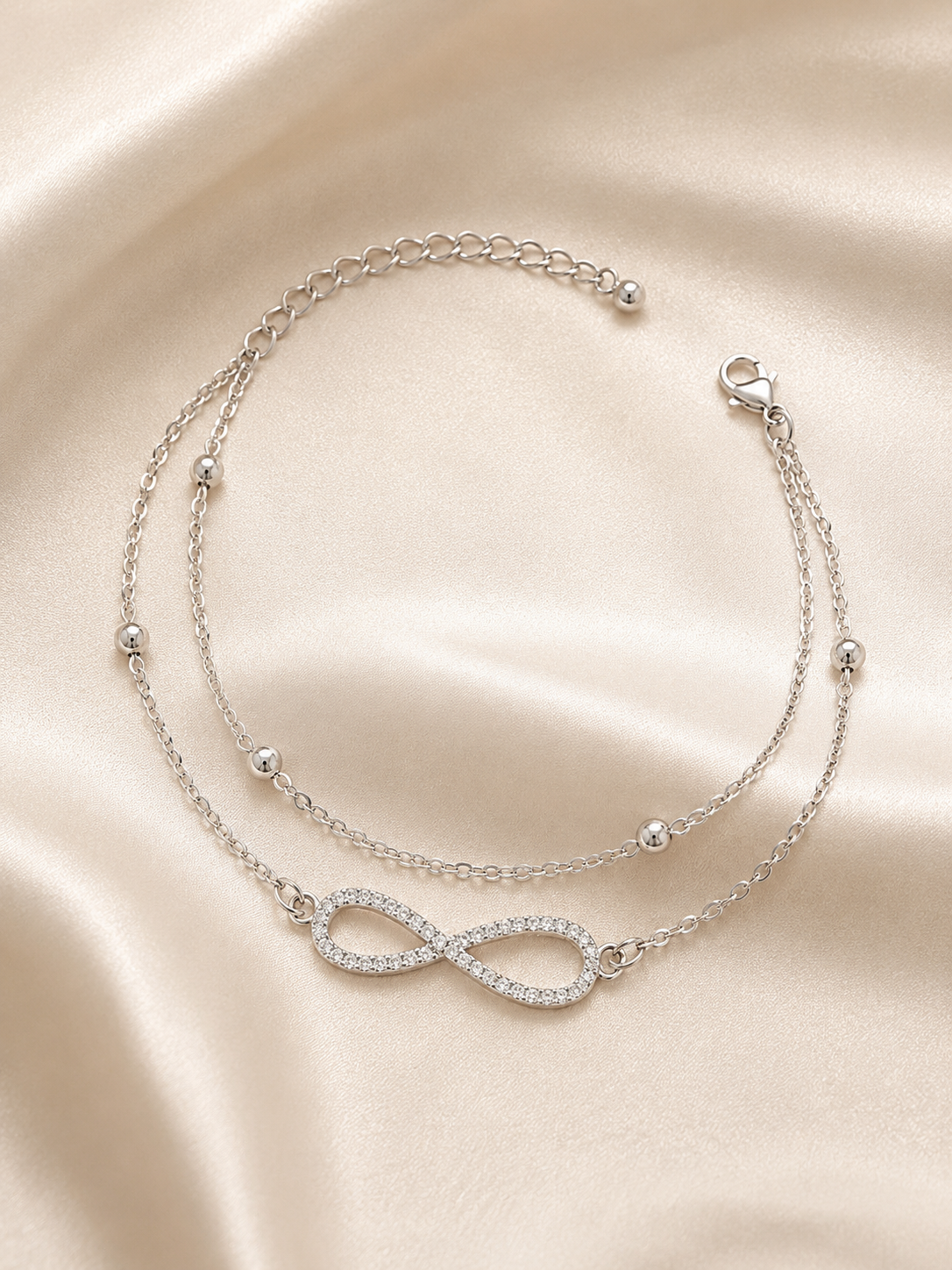 Infinite Journey Bracelet by Ashaarya, anti-tarnish silver infinity bracelet crafted in hypoallergenic 316L stainless steel for everyday comfort.