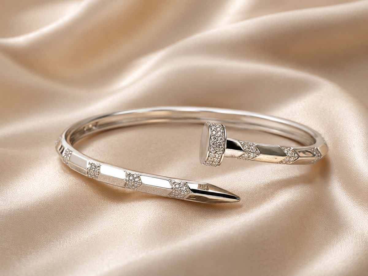 Lightweight silver crystal bracelet designed as comfort jewellery with a sleek open cuff silhouette and sparkling details