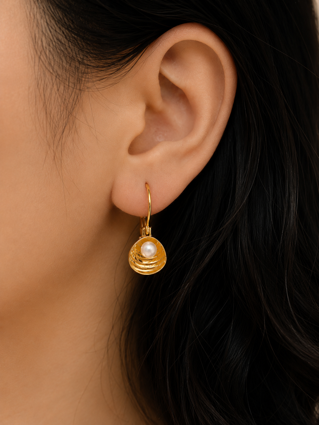 Pearl Tide Hoop Earrings by Ashaarya worn by model showcasing lightweight pearl earrings, hoop earrings and everyday comfort jewellery