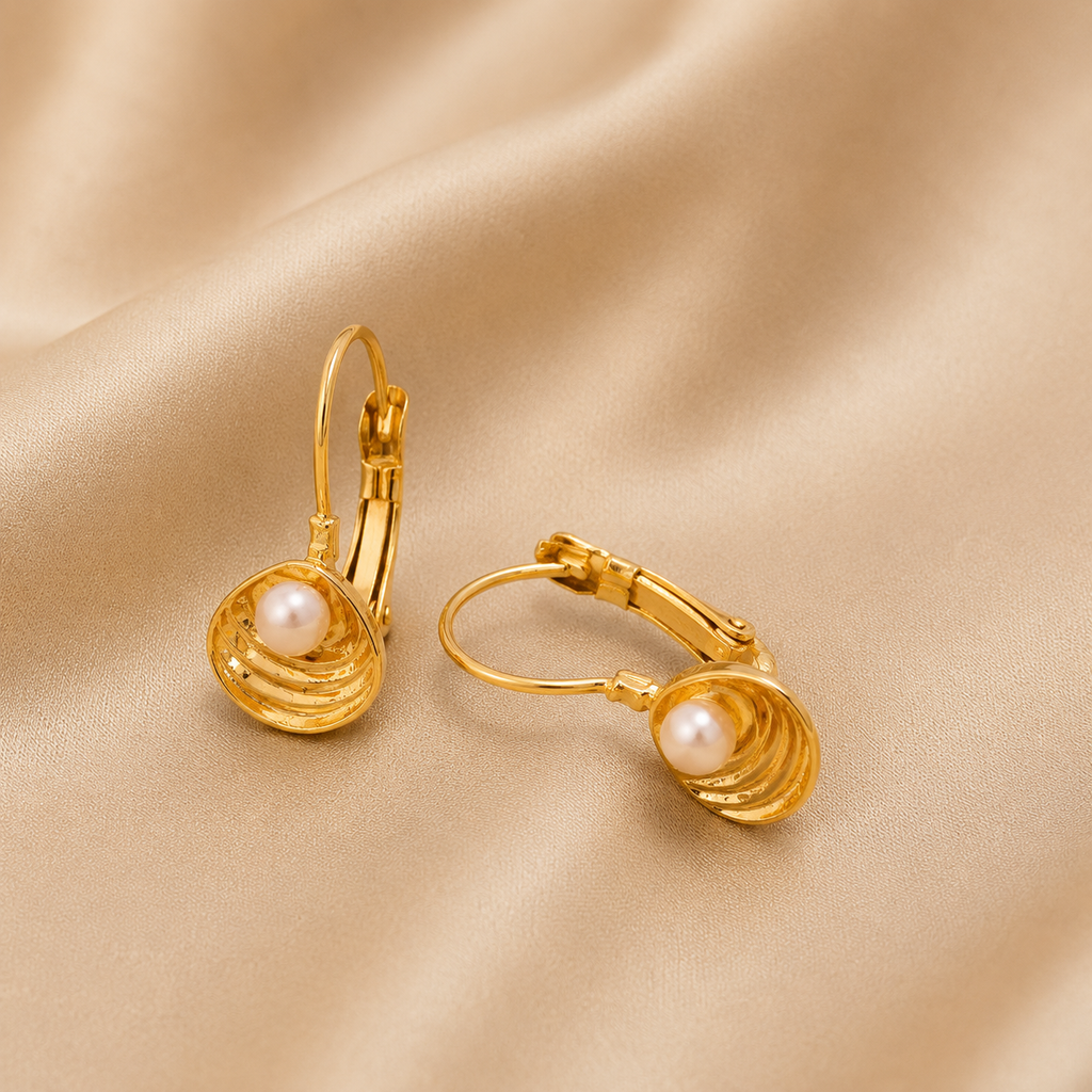 Pearl Tide Hoop Earrings by Ashaarya close-up showing pearl detailing, warm gold finish and anti-tarnish comfort jewellery